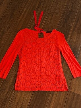 The Limited Coral Red Embroidered Knit Top XS